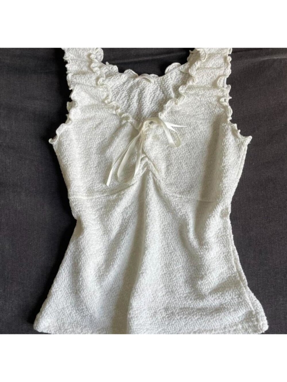 John Galt Brandy Melville white ruffle tank top with bow detail